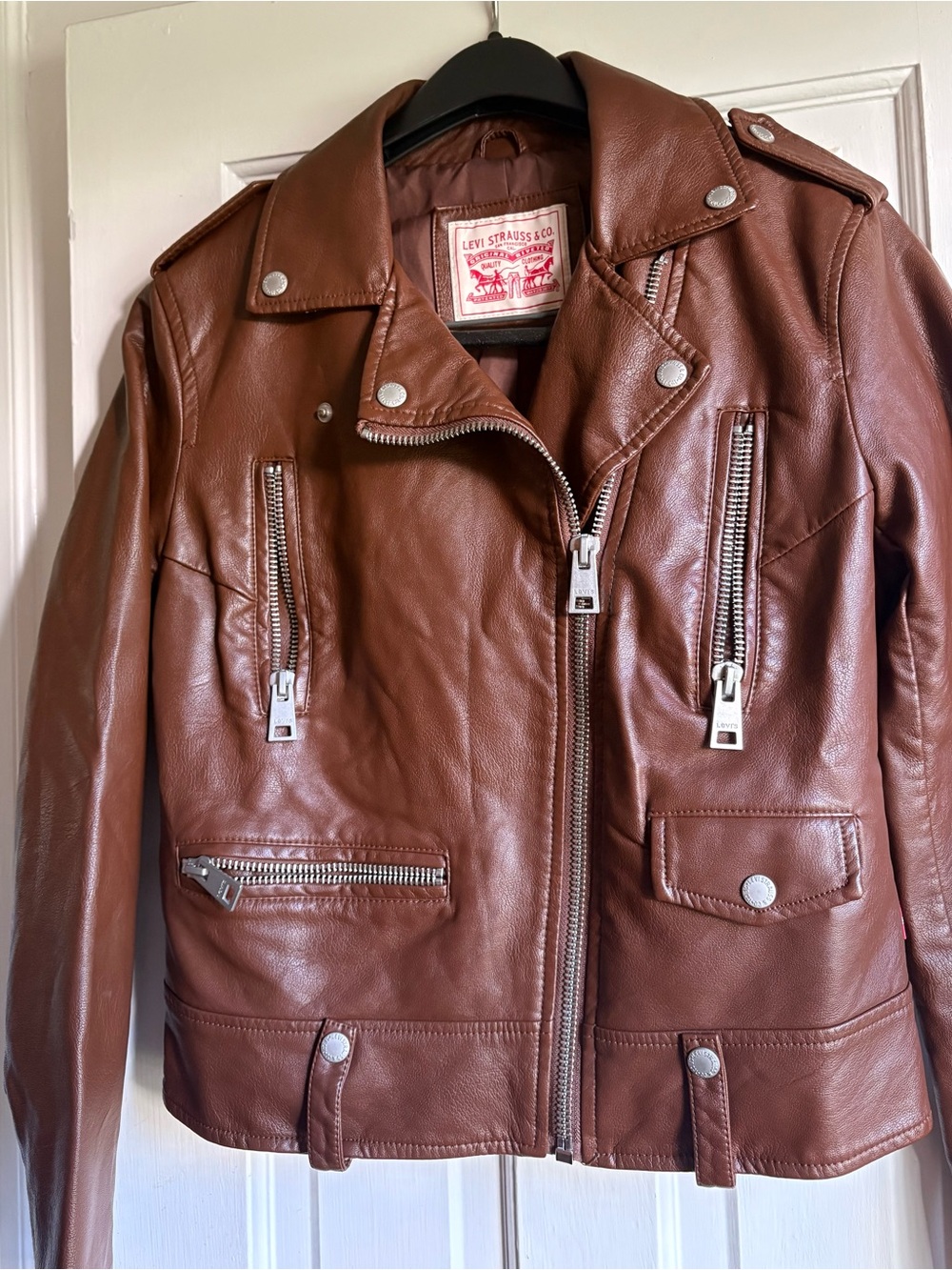 Levi's Women's Brown Leather Bomber Jacket with Silver Hardware